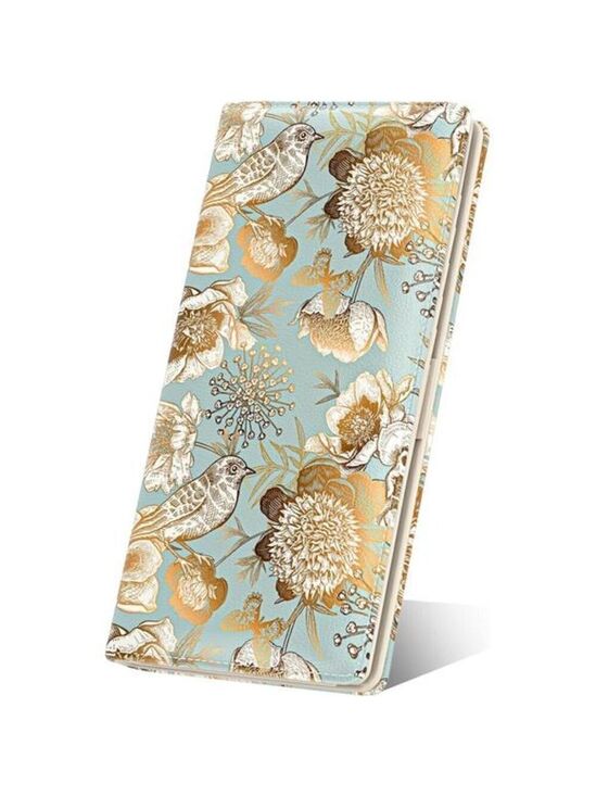 Handbags - Women's Wallet, RFID Slim Wallets for  women's Blue and Gold Flowers Desing